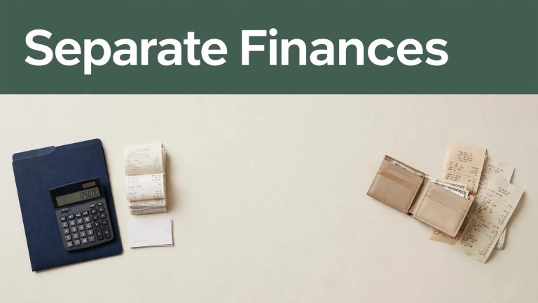 Business and personal money items sit in separate groups on a cream workspace.