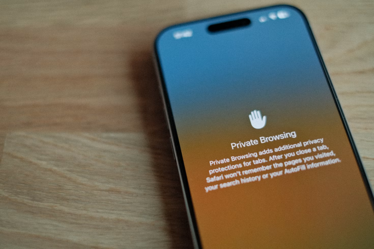 Smartphone displaying private browsing settings to help protect online privacy and personal information