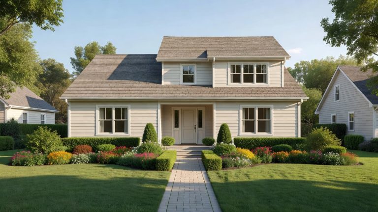 Well-maintained suburban home with a durable roof and landscaped front yard