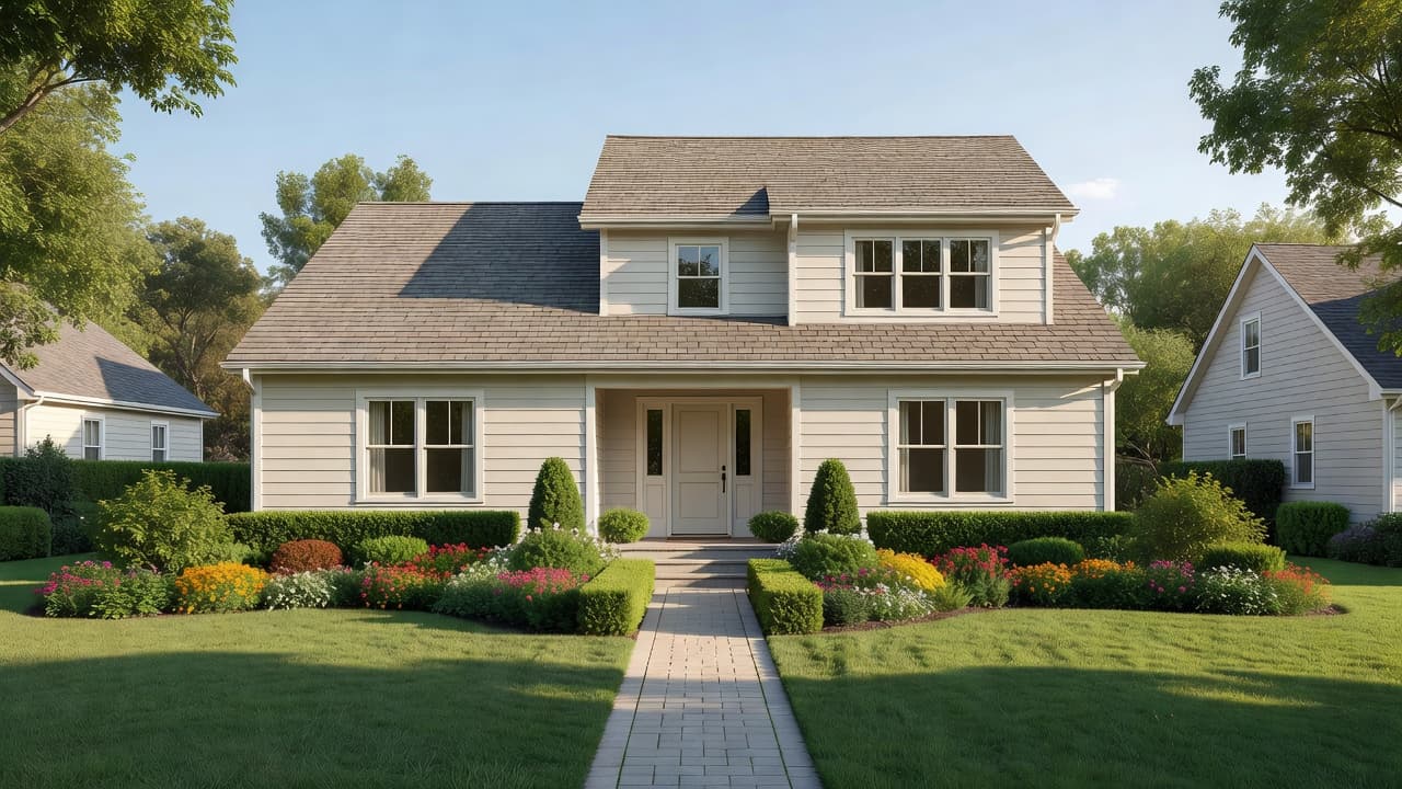 Well-maintained suburban home with a durable roof and landscaped front yard