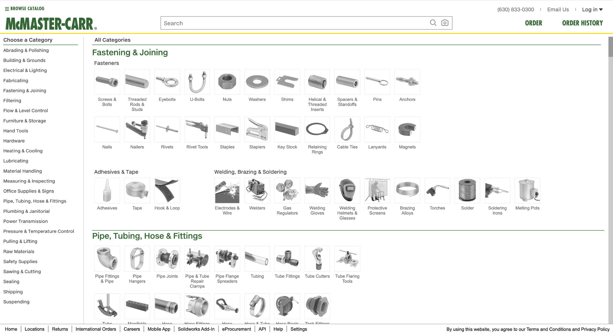 Screenshot of the McMaster-Carr industrial supply homepage