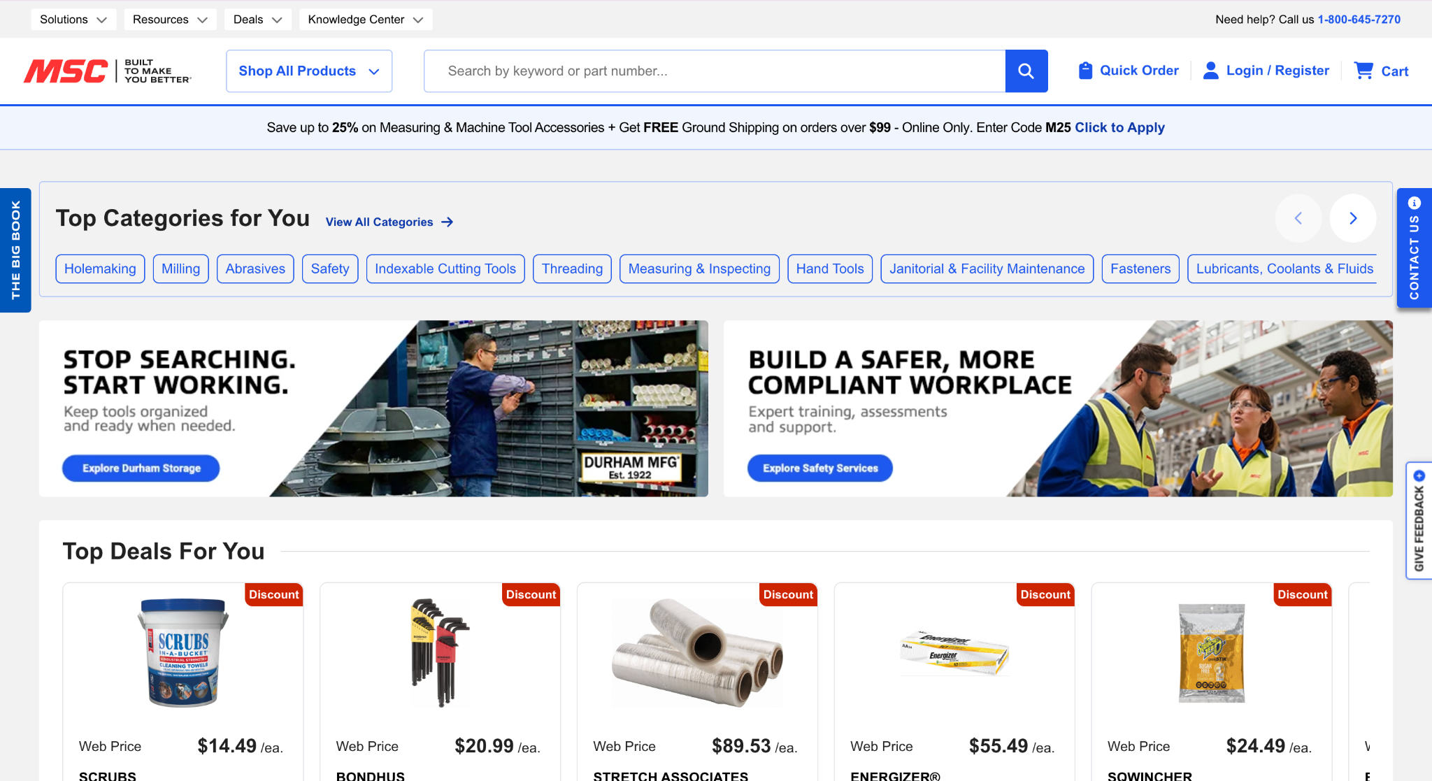 Screenshot of the MSC Industrial Supply homepage