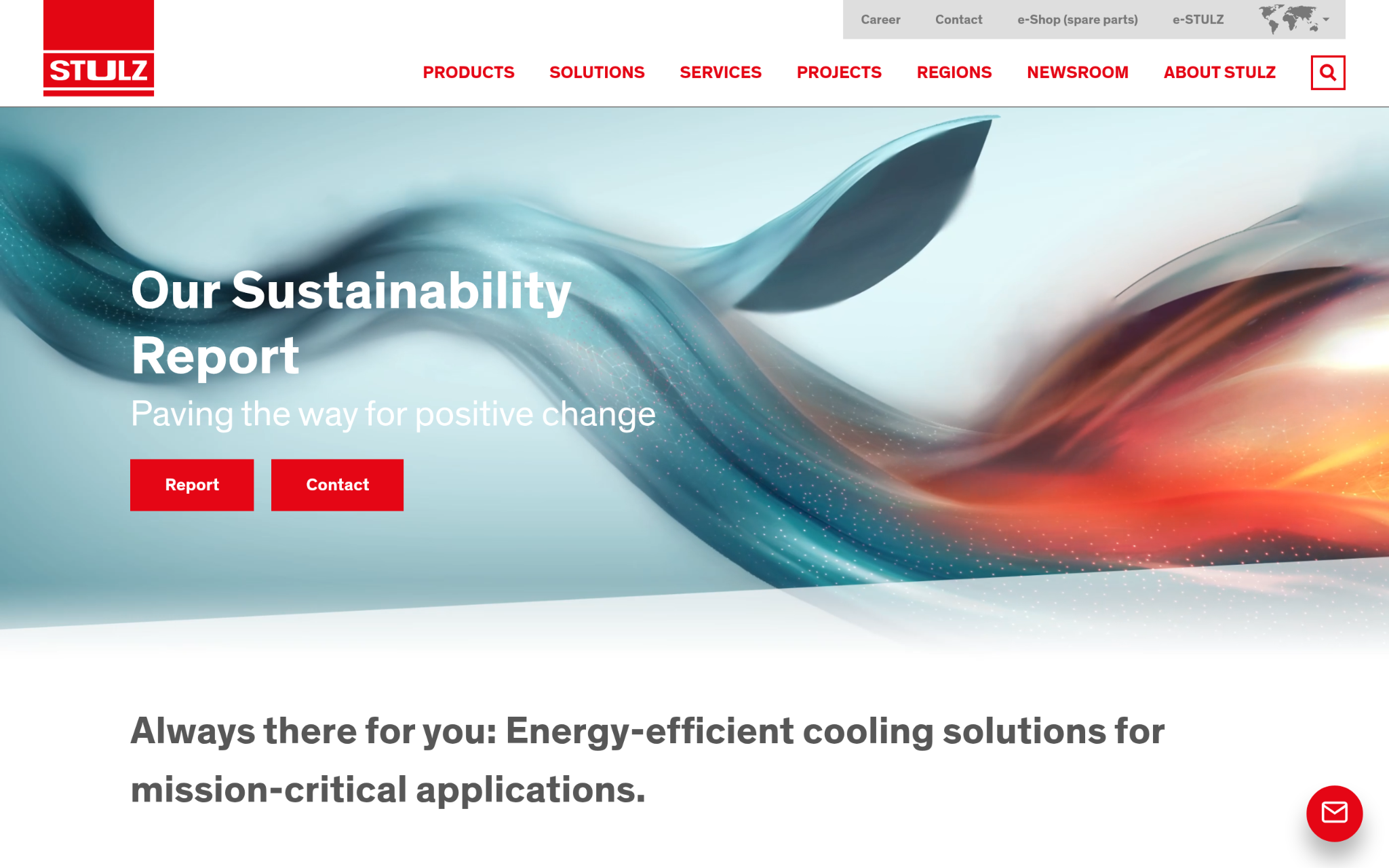 Screenshot of the STULZ climate control systems homepage