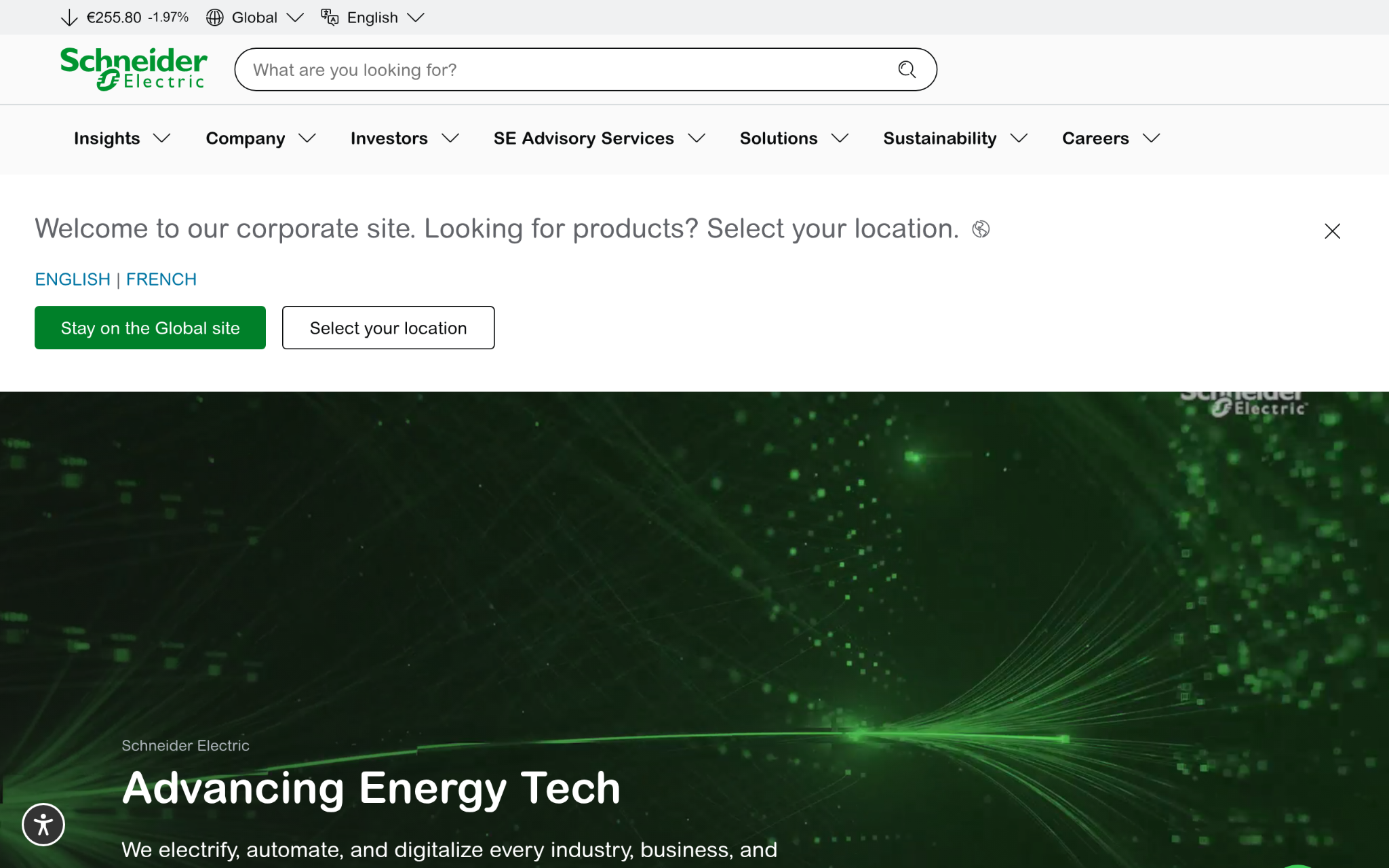 Screenshot of the Schneider Electric homepage