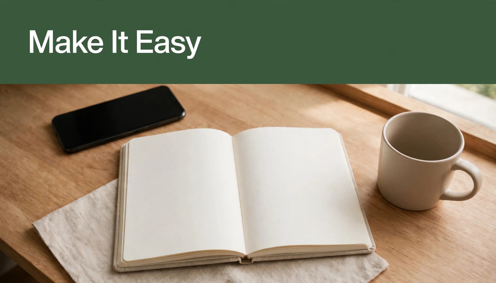 A dark green banner with the text
