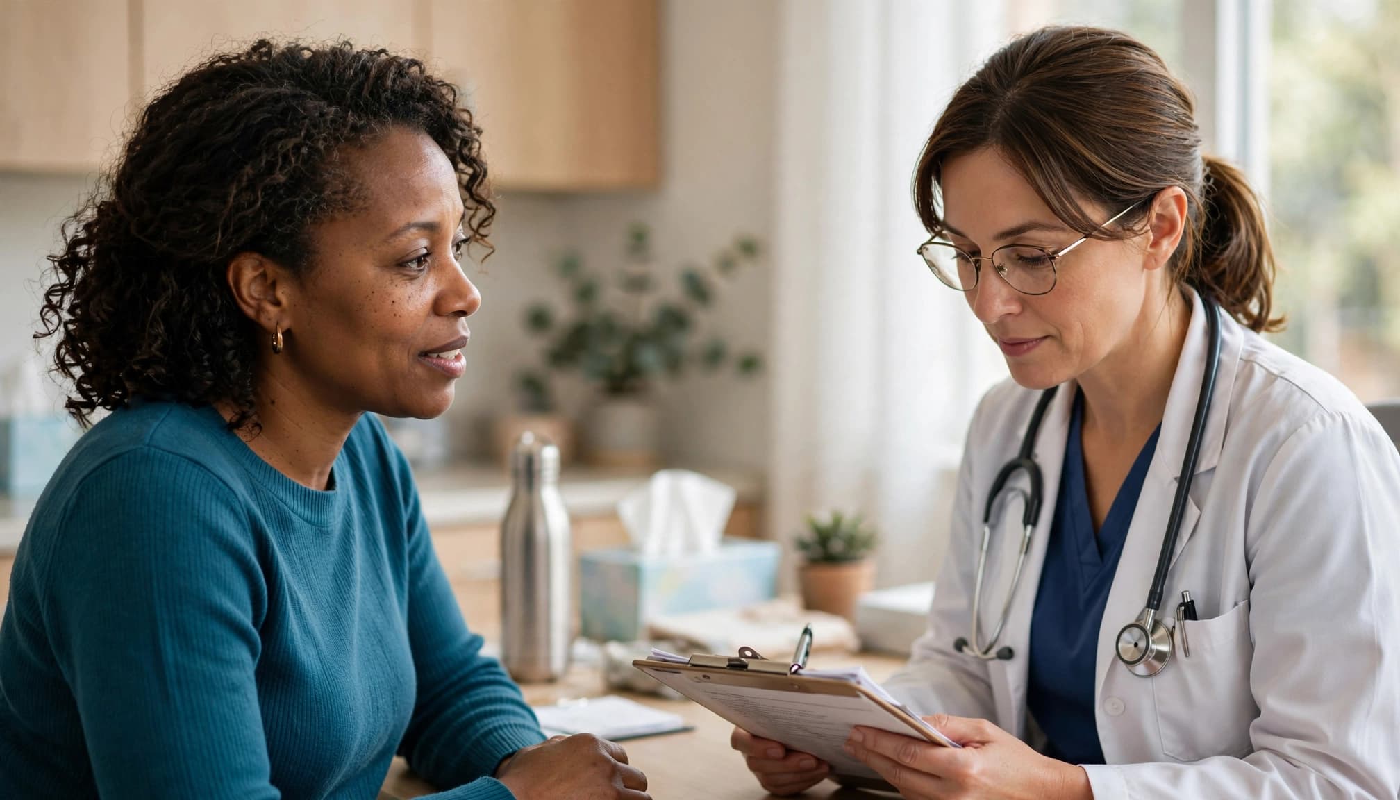 A woman discussing her health concerns with a female doctor